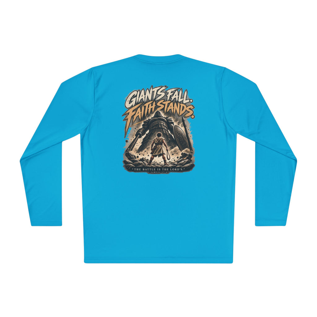 Giants Fall Faith Stands Long Sleeve Tee — Christian Adventure Graphic Shirt