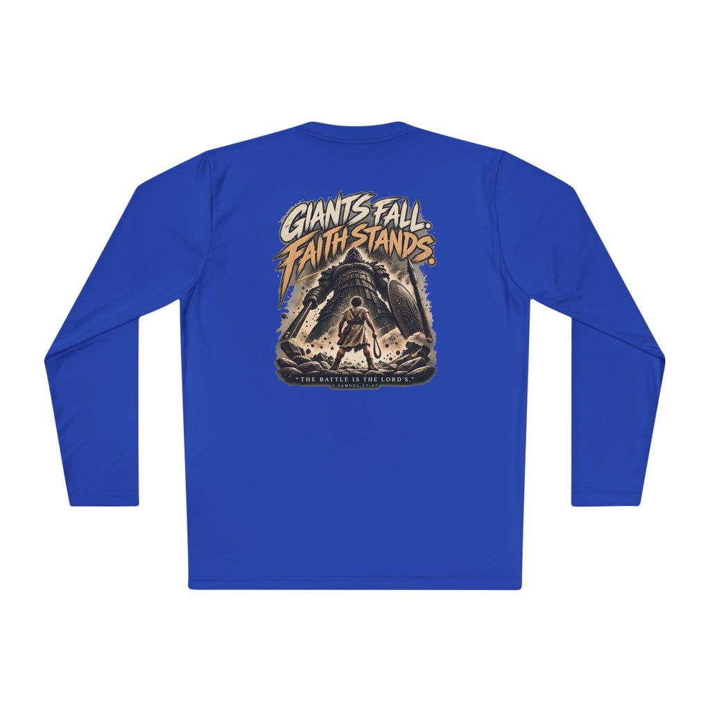 Giants Fall Faith Stands Long Sleeve Tee — Christian Adventure Graphic Shirt