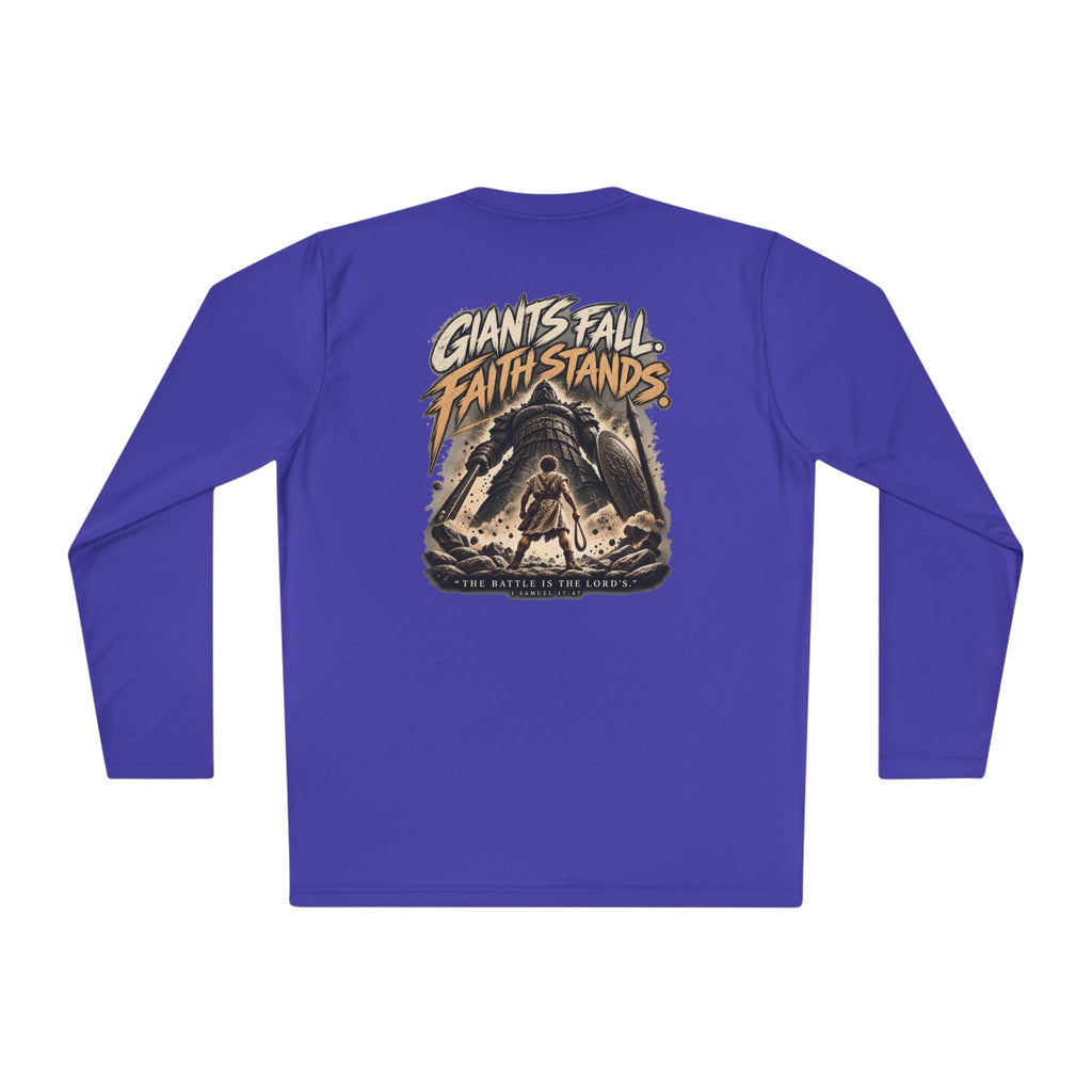 Giants Fall Faith Stands Long Sleeve Tee — Christian Adventure Graphic Shirt
