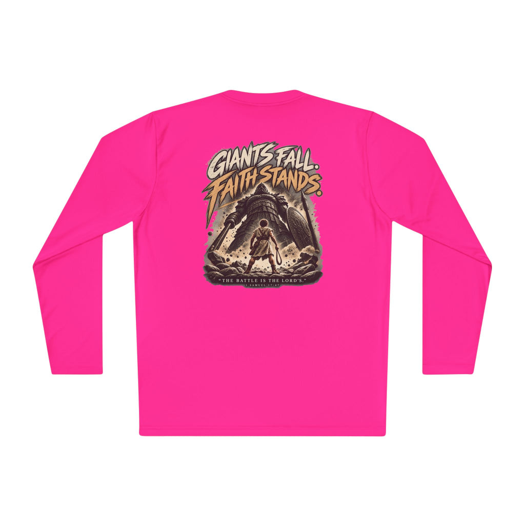 Giants Fall Faith Stands Long Sleeve Tee — Christian Adventure Graphic Shirt