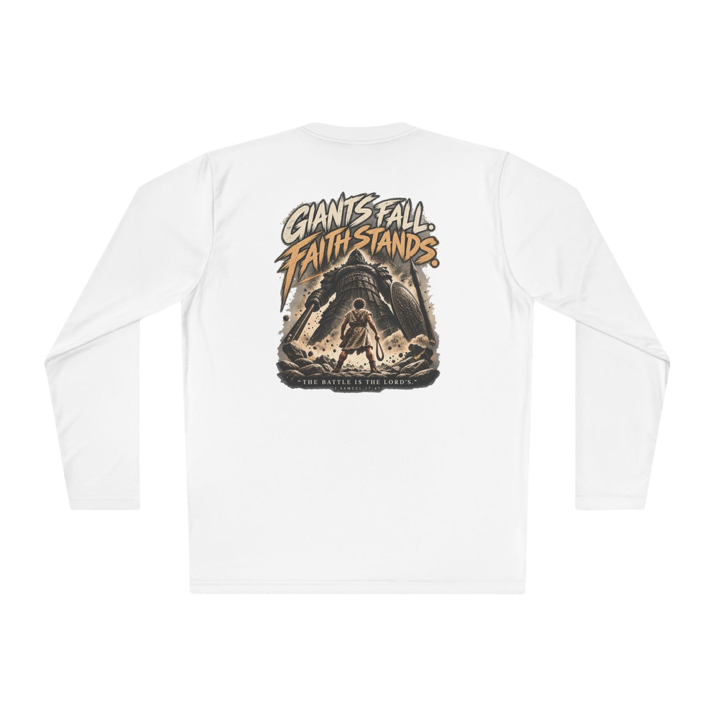 Giants Fall Faith Stands Long Sleeve Tee — Christian Adventure Graphic Shirt